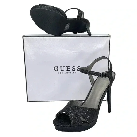 Guess Jordie Black Glitter Metallic Womens Heels Size 7.5M - Picture 10 of 11